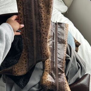 Fashion Nova Brown Leopard Knee-High Boots